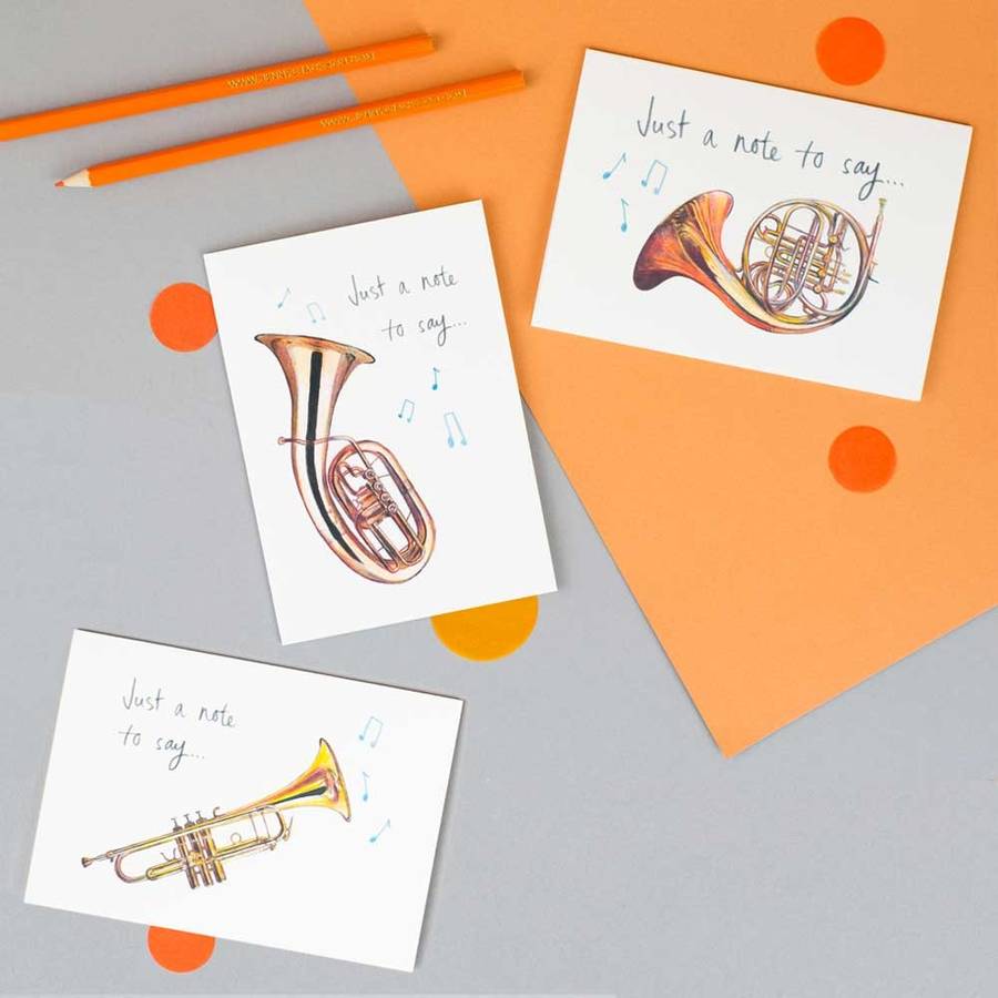 'Just A Note To Say' Illustrated Instruments Card, 1 of 5