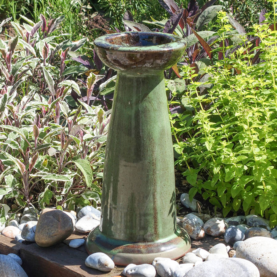 Glazed Terracotta Green Bird Bath Stand By The Orchard