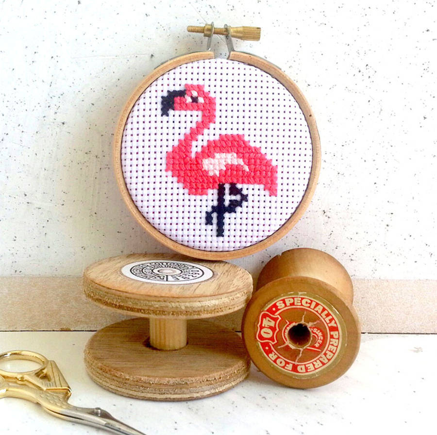 flamingo mini cross stitch craft kit by the make arcade ...