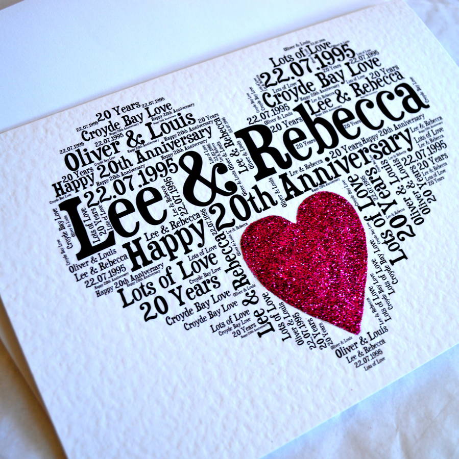 personalised 20th wedding  anniversary  love  sparkle card  by 