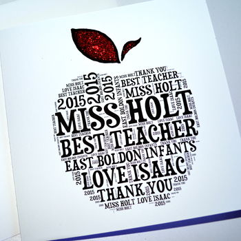 Teacher Sparkly Apple Personalised Card, 3 of 3