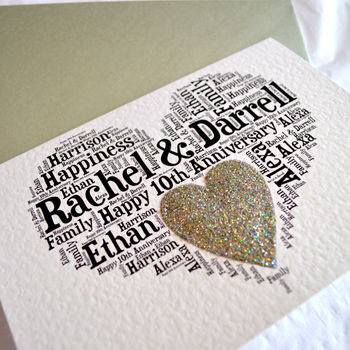 Personalised 10th Wedding Anniversary Love Sparkle Card, 11 of 12