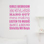 Girls Bedroom Rules Wall Sticker, thumbnail 1 of 3