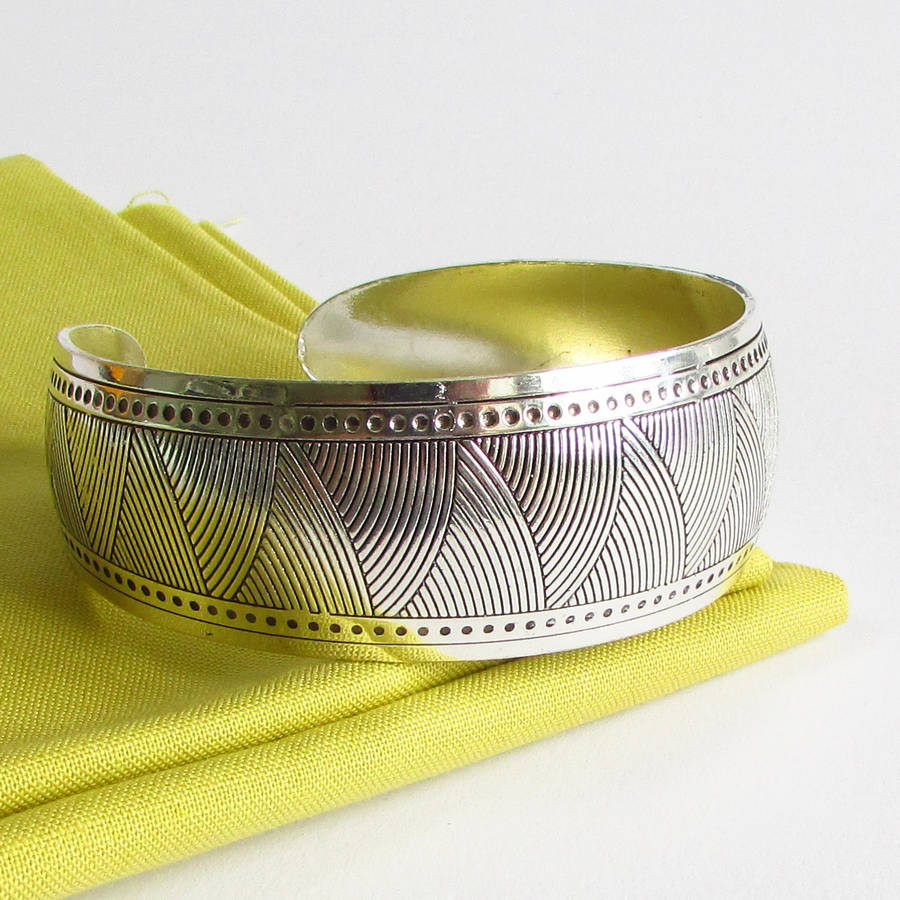 Silver Carved Style Statement Cuff Bracelet By EVY Designs
