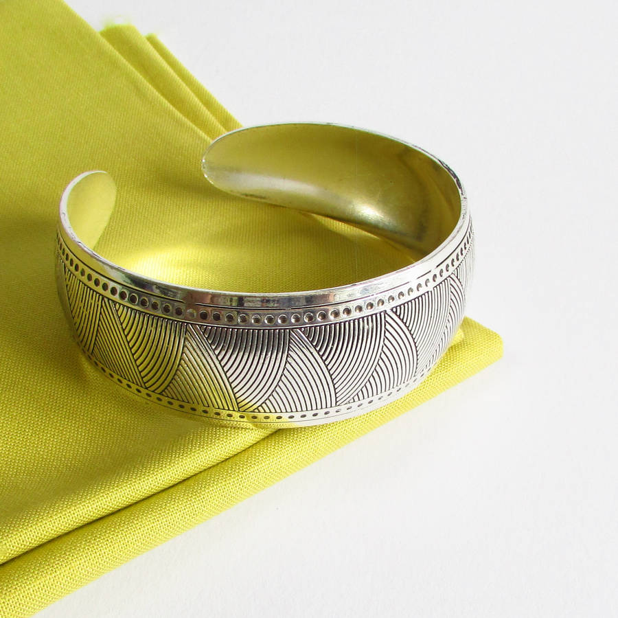 Silver Carved Style Statement Cuff Bracelet By EVY Designs