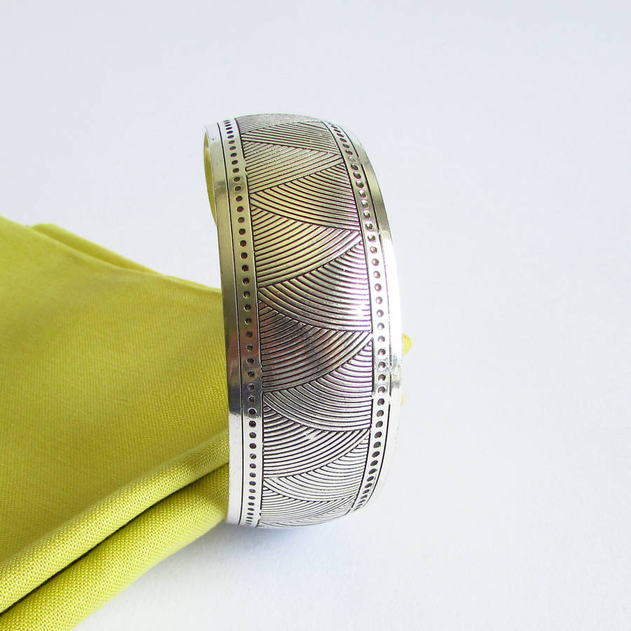 Silver Carved Style Statement Cuff Bracelet By EVY Designs