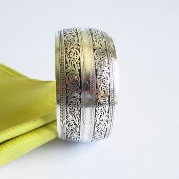 Silver Plated Carved Scroll Statement Cuff Bracelet, 2 of 3