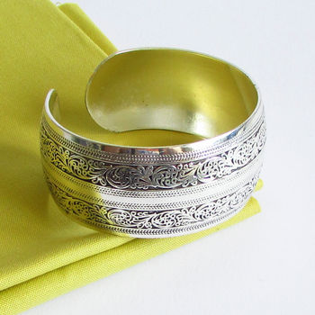 Silver Plated Carved Scroll Statement Cuff Bracelet, 3 of 3