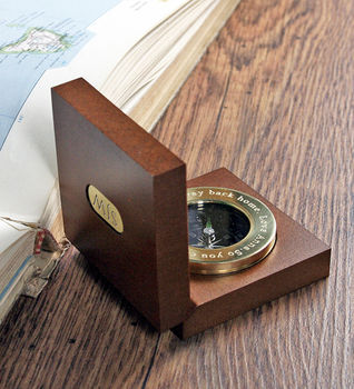 Personalised Brass Compass Paperweight With Wooden Box, 2 of 3