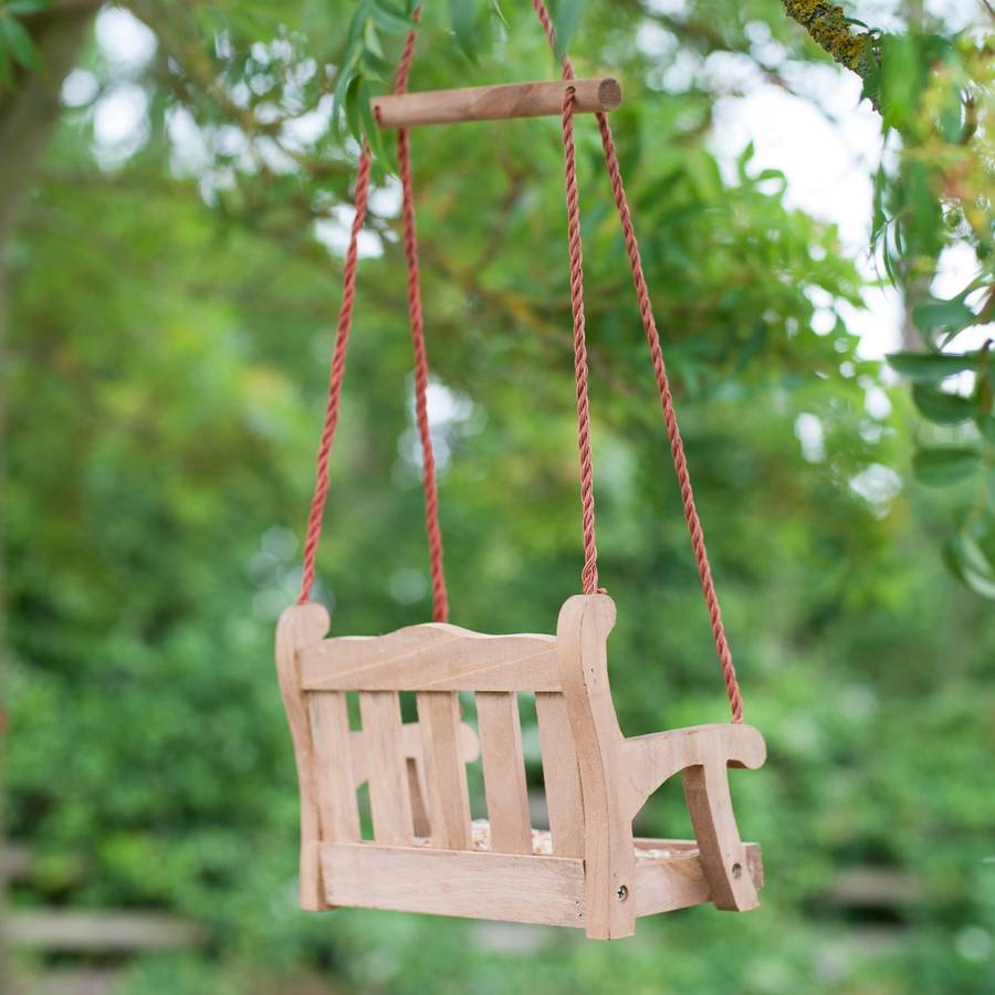 Wooden Swing Seat Birdfeeder By The Orchard