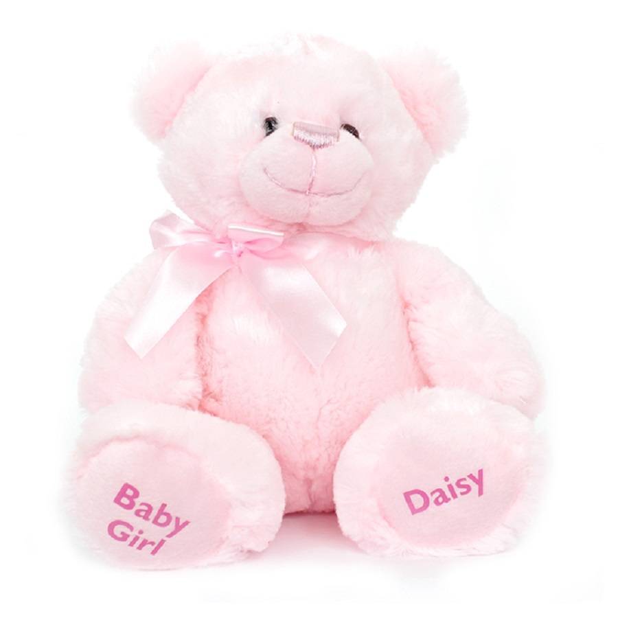 Personalised pink baby girl bear by sassy bloom as seen on tv