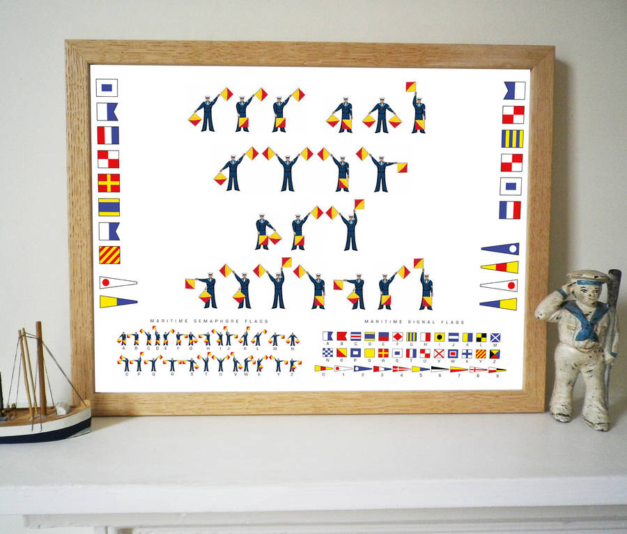 personalised signal and semaphore flags print by glyn west design