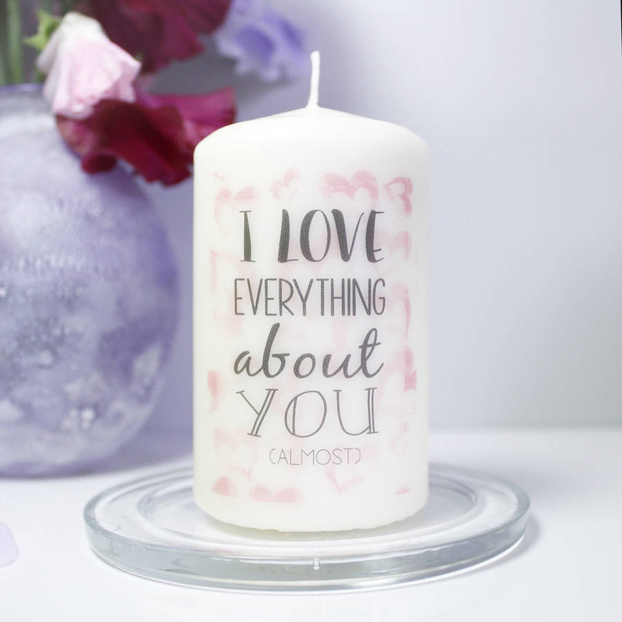 personalised 'i love you' quote candle by olivia ltd