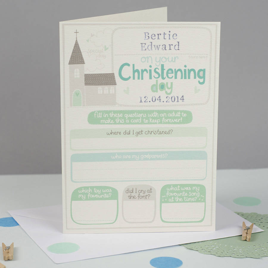 Boys Christening Card Personalised Keepsake By Tandem Green