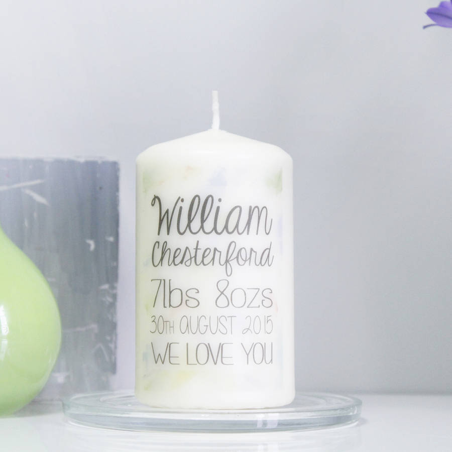 Personalised New Baby Boy Announcement Candle By Olivia Ltd