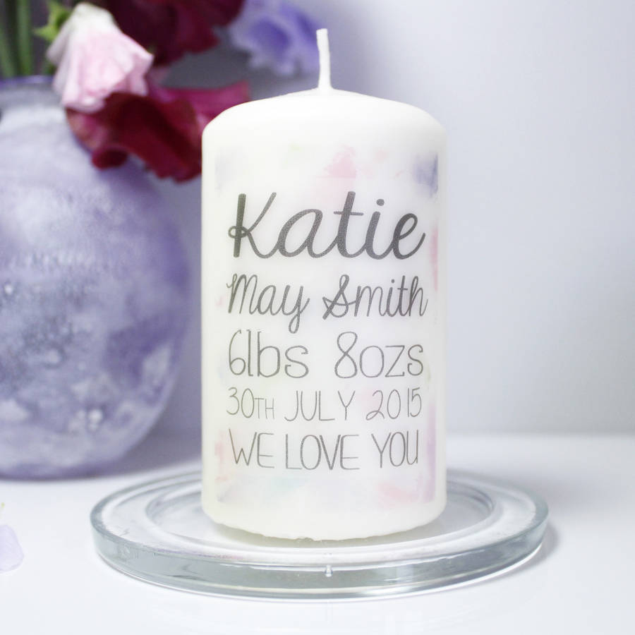Personalised New Baby Girl Announcement Candle By Olivia Ltd