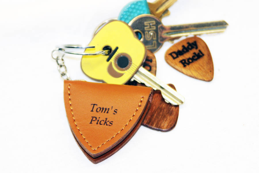 personalised leather rock guitar pick holder by beecycle