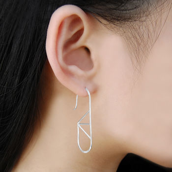 Geometric Oval Wire Sterling Silver Hoop Earrings, 3 of 4