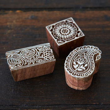 Fair Trade Handmade Set Of Three Wooden Printing Blocks, 4 of 6