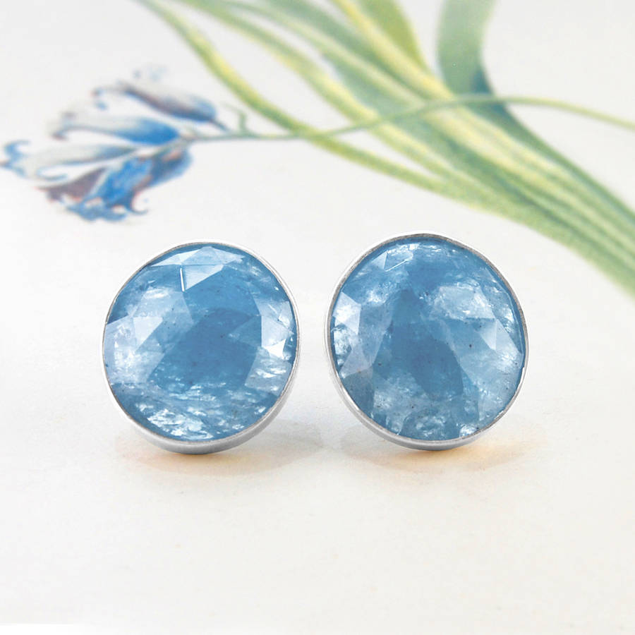 Aquamarine Silver Birthstone Stud Earrings By Embers