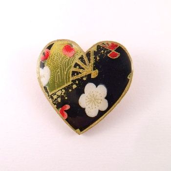 Blossom And Fan Washi Paper Heart Brooch, 2 of 3