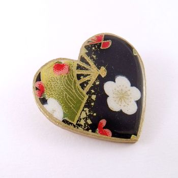 Blossom And Fan Washi Paper Heart Brooch, 3 of 3