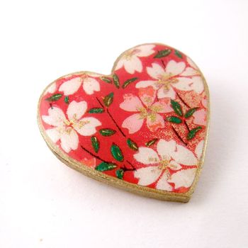 Lucky Blossoms Washi Paper Heart Brooch, 3 of 3
