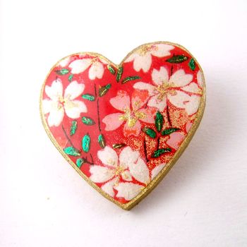 Lucky Blossoms Washi Paper Heart Brooch, 2 of 3