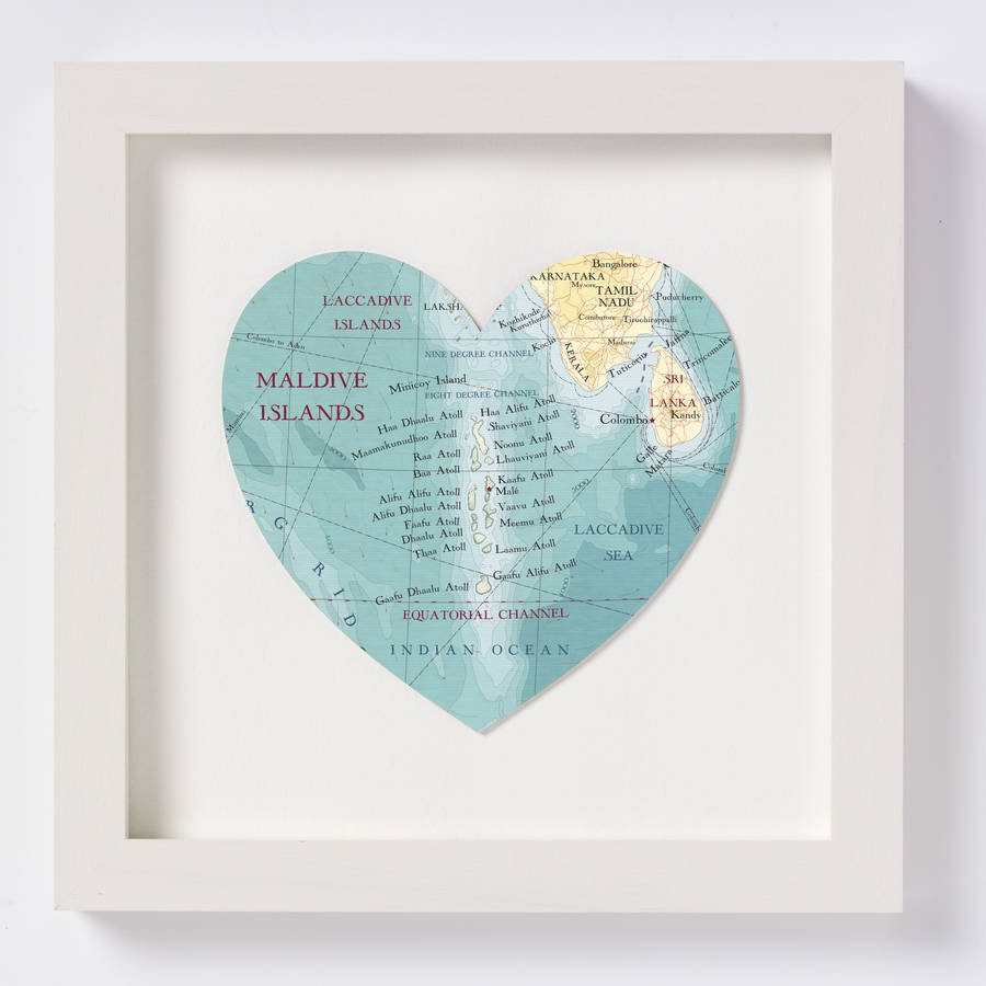 Maldives Map Heart Wedding Anniversary Print, 1 of 3